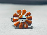 Marvelous Vintage Native American Zuni Spiny Oyster Sterling Silver Sunface Ring-Nativo Arts