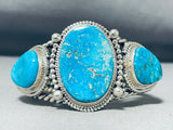 Opulent Vintage Native American Navajo 3 Kingman Turquoise Sterling Silver Huge Bracelet-Nativo Arts