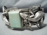 Signed Double Lizard Vintage Native American Navajo Green Turquoise Sterling Silver Bracelet-Nativo Arts