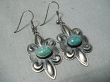 Hand Repoussed Vintage Native American Navajo Sterling Silver Green Turquoise Earrings-Nativo Arts