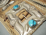 Most Grand Vintage Native American Navajo 4.25' Wide Turquoise Sterling Silver Concho Belt Old-Nativo Arts