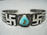 Early Whirling Logs Vintage Native American Navajo Turquoise Sterling Silver Bracelet Old-Nativo Arts