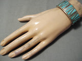 Museum Vintage Native American Navajo Long Angle Turquoise Sterling Silver Bracelet Old-Nativo Arts