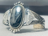 Very Rare Black Petrified Wood Sterling Silver Vintage Native American Navajo Bracelet-Nativo Arts