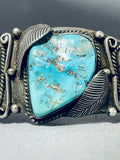 Museum Vintage Native American Navajo Morenci Turquoise Sterling Silver Leaf Bracelet-Nativo Arts