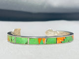 Unique End Native American Navajo Gaspeite Shell Sterling Silver Bracelet Cuff-Nativo Arts