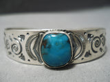 Important Navajoblue Diamond Turquoise Sterling Silver Bracelet-Nativo Arts