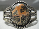 Early 1900's Vintage Native American Navajo Petrified Wood Sterling Silver Bracelet Old-Nativo Arts