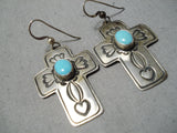 Native American Exceptional Vintage Sleeping Beauty Turquoise Sterling Silver Cross Earrings-Nativo Arts