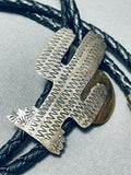 Desert Cactus Vintage Native American Navajo Sterling Silver Bolo Tie Old-Nativo Arts