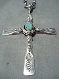 Outstanding Native American Navajo Royston Turquoise Sterling Silver Cross Necklace-Nativo Arts
