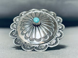 Fabulous Native American Navajo Blue Gem Turquoise Sterling Silver Concho Ring-Nativo Arts