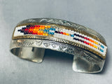 Detailed Vintage Native American Navajo Hand Beaded Sterling Silver Bracelet-Nativo Arts