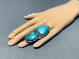 Huge Native American Navajo Double Turquoise Sturdy Sterling Silver Ring-Nativo Arts