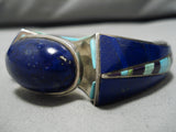 The Best Vintage Native American Navajo Lapis Sterling Silver Turquoise Inlay Bracelet Old-Nativo Arts