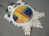 Important Museum Native American Navajo Horny Toad Sterling Silver Turquoise Necklace-Nativo Arts