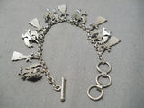 Detailed!! Vintage Native American Navajo Turquoise Sterling Silver Charm Link Bracelet-Nativo Arts