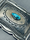 Magnificent Vintage Native American Navajo Kingman Turquoise Sterling Silver Large Buckle-Nativo Arts