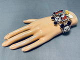 Native American Mind Boggling Workmanship Zuni Mickey Mouse Coral Sterling Silver Bracelet-Nativo Arts