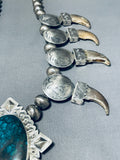 Native American 368 Gram Bear San Felipe Turquoise Sterling Silver Squash Blossom Necklace-Nativo Arts
