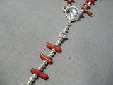 Impressive Navajo Coral Sterling Silver Rosary Necklace Native American-Nativo Arts