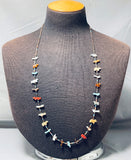Colorful Native American Zuni Turquoise Shell Coral Bear Birds Fetish Sterling Silver Necklace-Nativo Arts