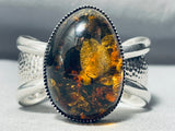 Important Unique Native American Navajo Amber Sterling Silver Bracelet Cuff-Nativo Arts