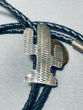 Desert Cactus Vintage Native American Navajo Sterling Silver Bolo Tie Old-Nativo Arts