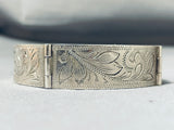Rare White Hogan Vintage Native American Navajo Sterling Silver Etched Clasp Bracelet-Nativo Arts