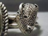 Heavy Thick Vintage Native American Navajo Turquoise Buffalo Sterling Silver Bracelet Old-Nativo Arts