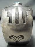 Signed Vintage Native American Navajo Sterling Silver Mirror Turquoise Bracelet Old-Nativo Arts