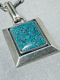 Unique Vintage Native American Navajo Squared Spider Turquoise Sterling Silver Necklace-Nativo Arts
