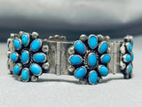 Native American Flower Turquoise Vintage Navajo Sterling Silver Charm Link Bracelet-Nativo Arts