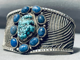 Heavy Mens 127 Gram Vintage Native American Navajo Turquoise Lapis Sterling Silver Bracelet-Nativo Arts