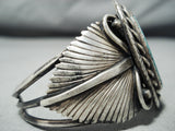 Signed Vintage Native American Navajo Old Morenci Turquoise Sterling Silver Leaf Bracelet-Nativo Arts
