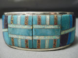 Huge Intense Inlay Native American Navajo Turquoise Opal Sterling Silver Bracelet Cuff-Nativo Arts