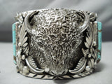 Heavy Huge Native American Navajo Buffalo Turquoise Sterling Silver Bracelet- 200 Grams!-Nativo Arts