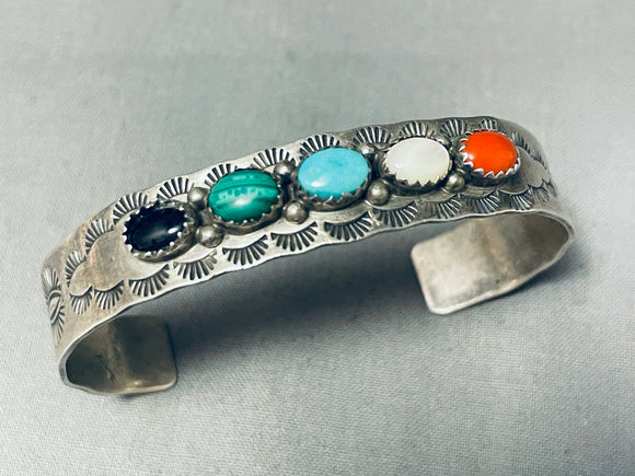 Signed Authentic Vintage Native American Navajo Turquoise Sterling Silver Bracelet-Nativo Arts