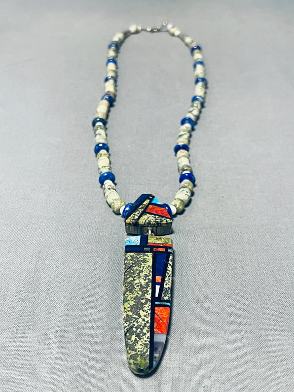 Native American Important Vintage Santo Domingo Turquoise Inlay Sterling Silver Necklace-Nativo Arts