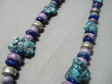 Brilliant Vintage Native American Navajo Lapis Turquoise Sterling Silver Necklace Old-Nativo Arts