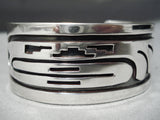 Detailed Vintage Native American Navajo Hopi Rounded Overlay Sterling Silver Bracelet-Nativo Arts