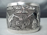 So Detailed Huge Hummingbird Navajo Sterling Silver Bracelet Native American-Nativo Arts