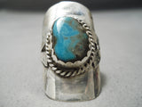Amazing Huge Vintage Native American Navajo Blue Turquoise Sterling Silver Ring Old-Nativo Arts
