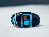Detailed Outer Space Inlay Native American Navajo Turquoise Coral Sterling Silver Ring-Nativo Arts