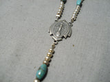 Amazing Vintage Native American Navajo Sterling Silver Turquoise Rosary Necklace-Nativo Arts