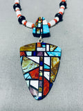 Native American Stunning Santo Domingo Inlay Turquoise Coral Jet Shell Sterling Silver Necklace-Nativo Arts