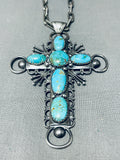 Massive Cross Vintage Native American Navajo Turquoise Sterling Silver Cross Necklace-Nativo Arts