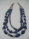 One Of The Best Vintage Native American Navajo Lapis Sterling Silver Necklace Old-Nativo Arts