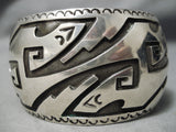 Heavy 100 Gram Vintage Navajo Geomtric Sterling Silver Native American Bracelet-Nativo Arts