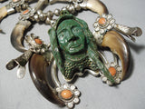 One Of Craziest Vintage Native American Navajo Turquoise Sterling Silver Squash Blossom Necklace-Nativo Arts